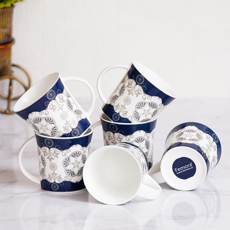 Femora Ceramic Handcrafted Design Coffee & Tea Cup Set of 4, 160 ML, Blue - Image 3