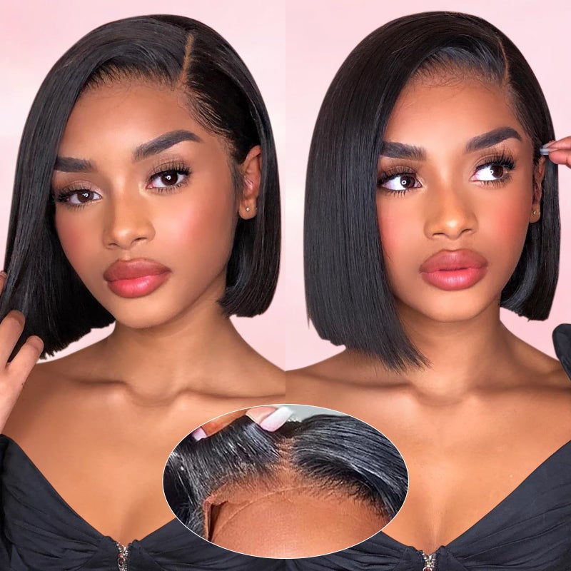 AISI Bob Wigs Human Hair Straight Bob Lace Front Wigs Black 8inch - Image 3