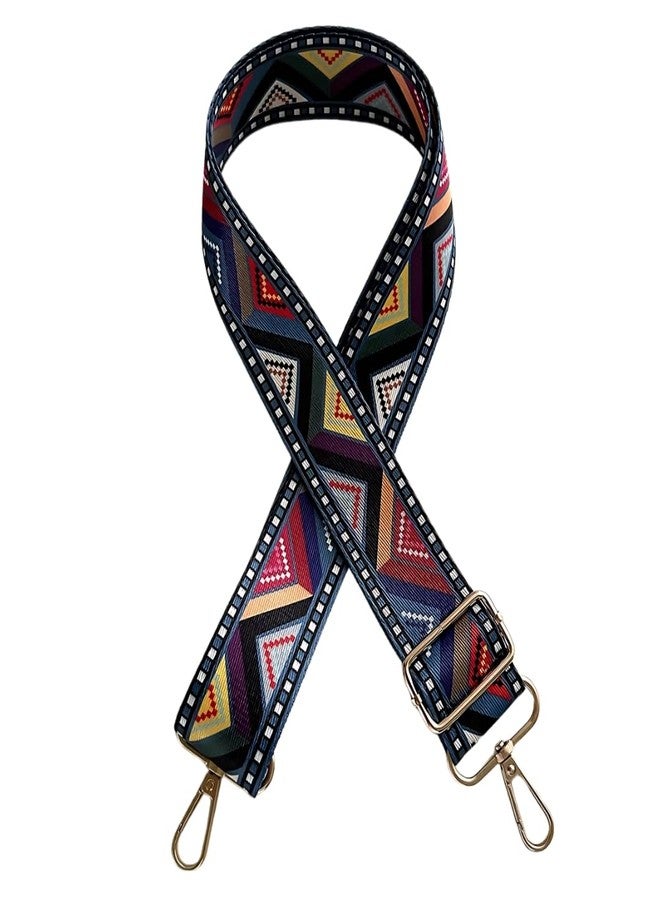 TYPIFY® Printed Adjustable Shoulder Sling Bag Strap, Wide Crossbody Bags Replacement Broad Straps with Golden Metal Hooks, Fashion Handbag Accessories, Strap Sling Bags (Blue Triangle Print) - Image 5
