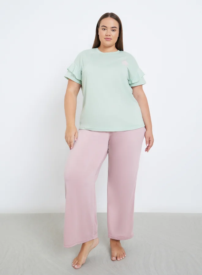 Styli Styli Plus Coffee Graphic T-Shirt and Pyjama Set