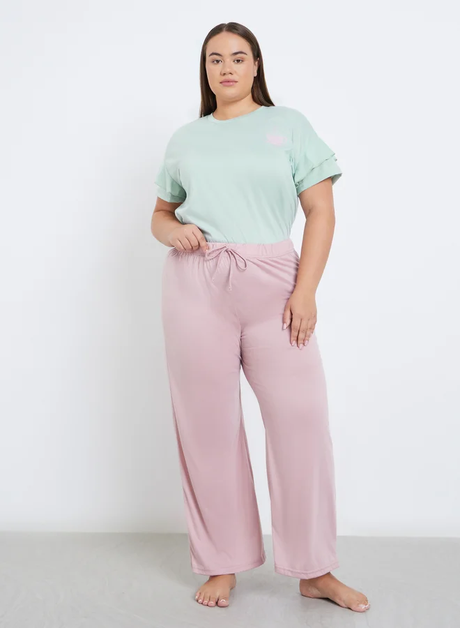 Styli Styli Plus Coffee Graphic T-Shirt and Pyjama Set