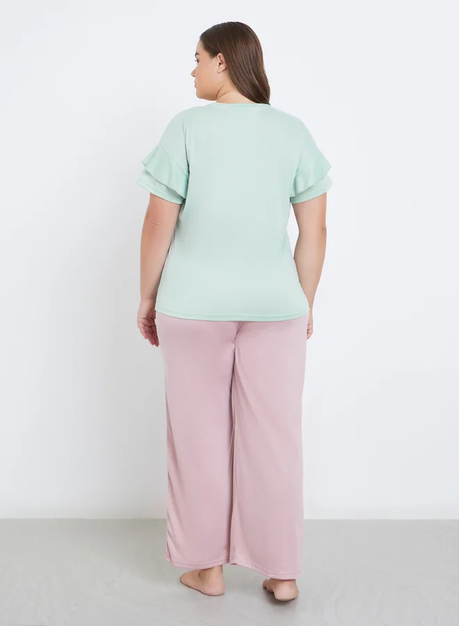Styli Styli Plus Coffee Graphic T-Shirt and Pyjama Set