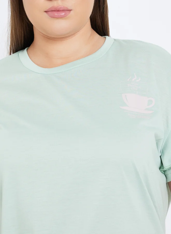 Styli Styli Plus Coffee Graphic T-Shirt and Pyjama Set