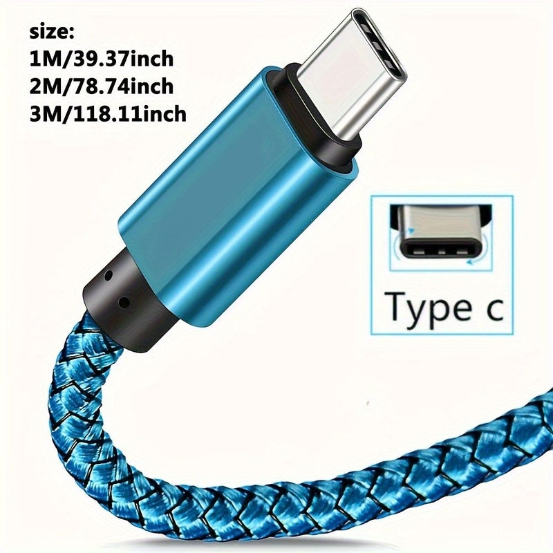 كابل شحن سريع من النوع USB A إلى C، لونه رمادي، بقوة 2.4 أمبير، وطوله 78.74 بوصة، مضفر بنايلون. - Image 2