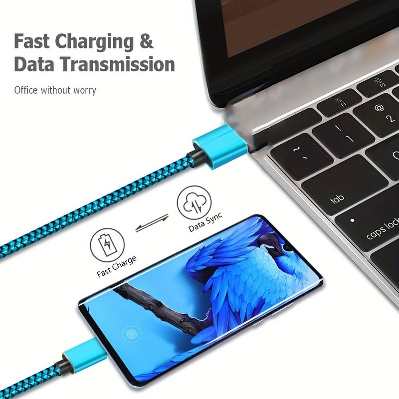كابل شحن سريع من النوع USB A إلى C، لونه رمادي، بقوة 2.4 أمبير، وطوله 78.74 بوصة، مضفر بنايلون. - Image 3