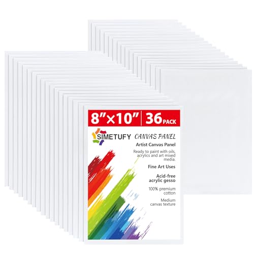 Simetufy 36 Pack 8x10 Inch Canvas Boards for Painting Blank Canvas Panels Gesso Primed AcidFree 100 Cotton for Acrylics Oil Watercolor Tempera Paints