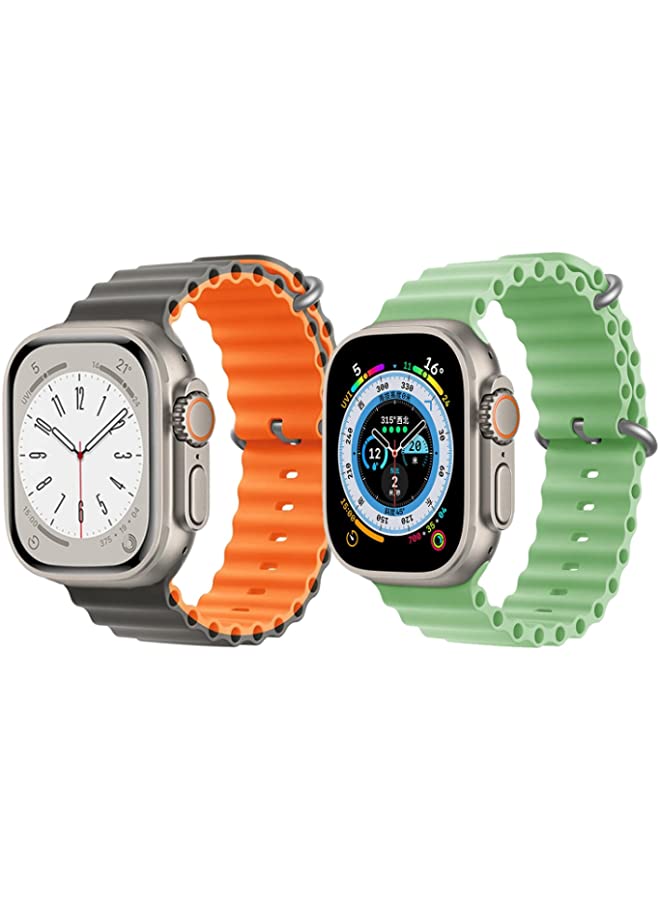 vesus Silicone Ocean Band Strap for Apple Watch Ultra 8 49mm Gray/Orange Double Side Strap with Mint Green Single Color Strap Set of 2