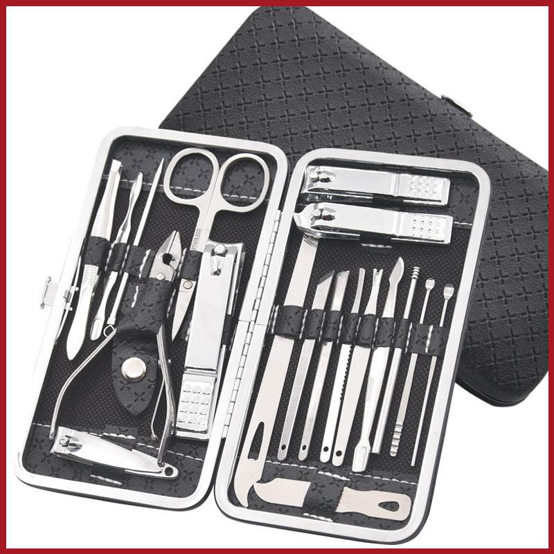 Pop color Korea bag luxury multifunctional nursing tool nail clipper set 19 PCs with leather bag nail clipper stainless steel nail clipper set(19 pieces-Blue) - Image 2