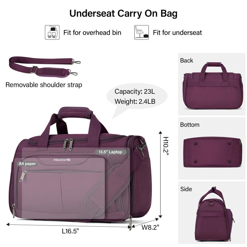 Hanke Underseat Carry On luggage Bags for Travel, Foldable Travel Bags for Women, Soft Lightweight Personal Item Travel Bag Small Carry On Bags for Airplanes, Travel Tote Bags for Women Men.ï¼ˆPurpleï¼‰ - Image 2