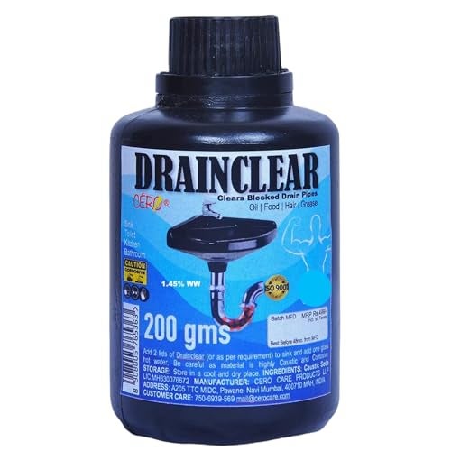 CERO ® DRAINCLEAR (DRY POWDER) Removes Clogs, Blockages in Washbasin, Septic Tank, Sinks, Pipes within 30 mins.Drain expert | Sink cleaner| Toilet Cleaner (180g) - Image 1