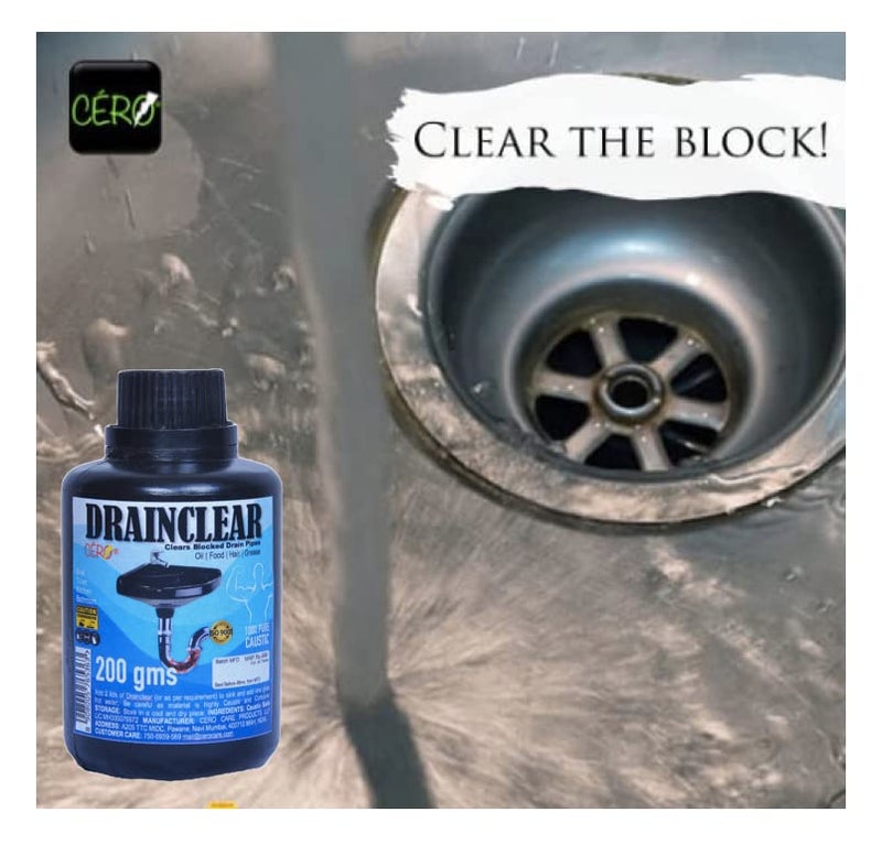 CERO ® DRAINCLEAR (DRY POWDER) Removes Clogs, Blockages in Washbasin, Septic Tank, Sinks, Pipes within 30 mins.Drain expert | Sink cleaner| Toilet Cleaner (180g) - Image 4