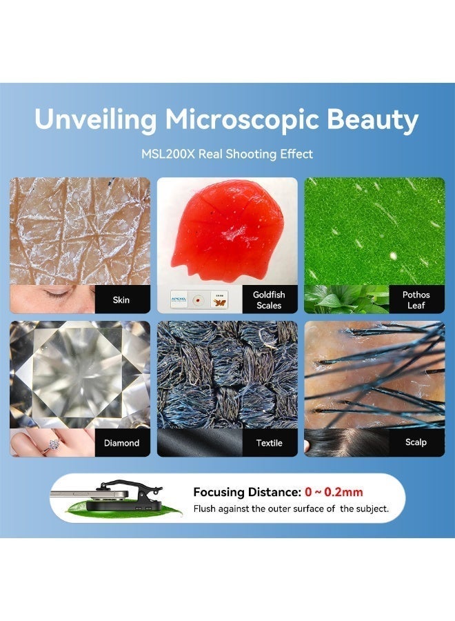 APEXEL APL-MSL200X 200X Clip-on Macro Lens for Mobile Phones, HD Magnification, Portable Digital Microscope with Triple Light Sources (White/Yellow/UV), CPL Anti-Reflection, Universal for Jewelry Identification, Plant Observation and Skin Detection, Compatible with Smartphones and Tablets - Image 4