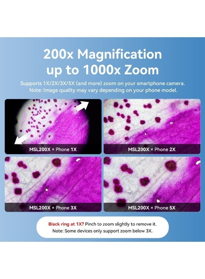APEXEL APL-MSL200X 200X Clip-on Macro Lens for Mobile Phones, HD Magnification, Portable Digital Microscope with Triple Light Sources (White/Yellow/UV), CPL Anti-Reflection, Universal for Jewelry Identification, Plant Observation and Skin Detection, Compatible with Smartphones and Tablets - Image 5