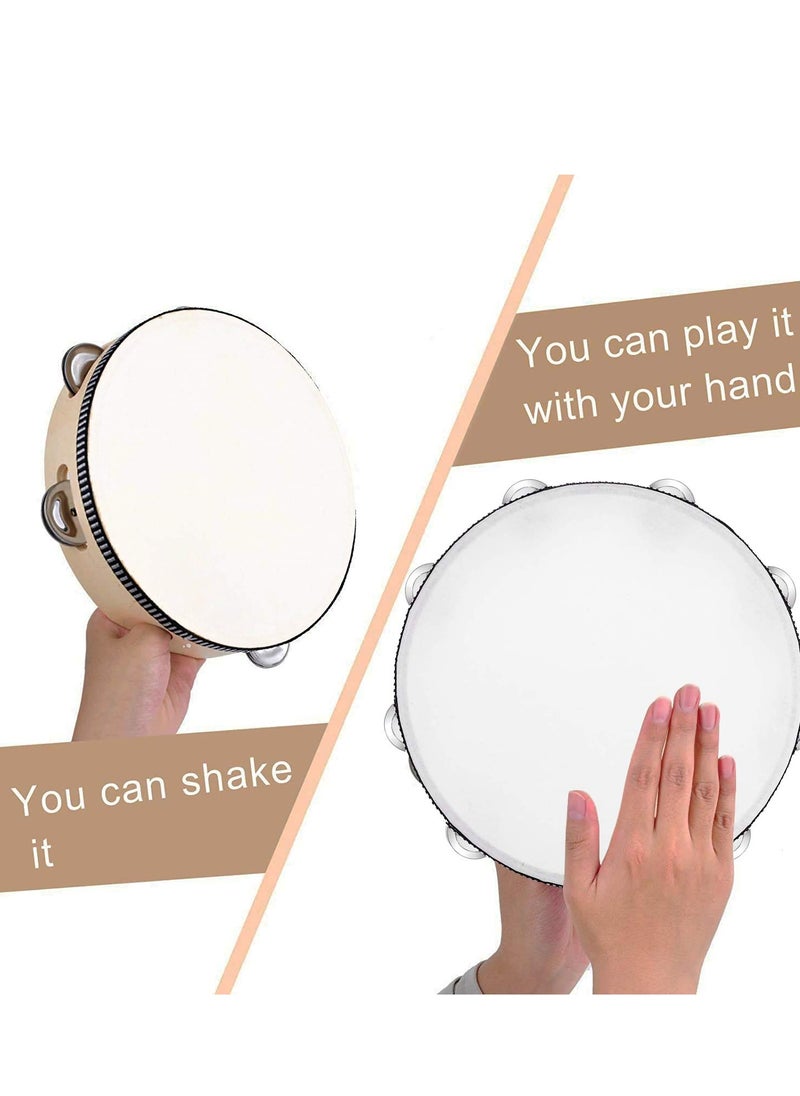 null - Double Row Jingles Handheld Tambourine Creative Wooden Tambourine Drum for Adults Percussion for Musical Educational Toy Party Game 1 Pack 10 Inch - Image 1