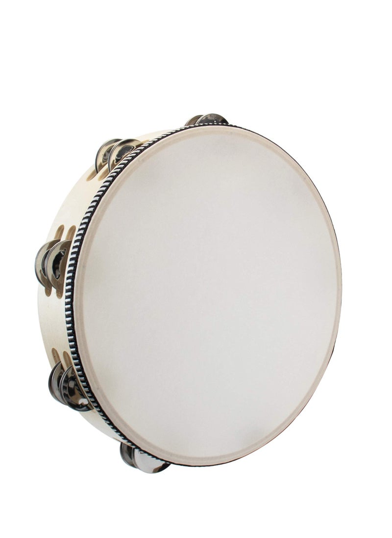 null - Double Row Jingles Handheld Tambourine Creative Wooden Tambourine Drum for Adults Percussion for Musical Educational Toy Party Game 1 Pack 10 Inch - Image 1