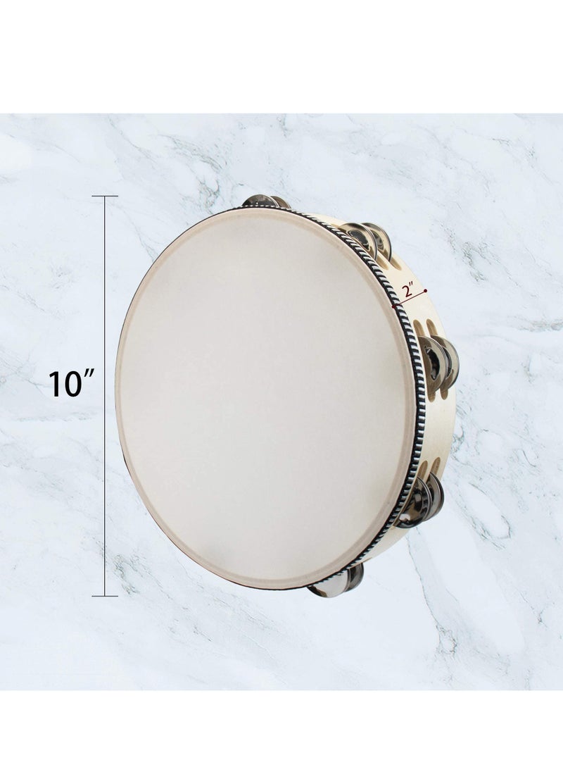null - Double Row Jingles Handheld Tambourine Creative Wooden Tambourine Drum for Adults Percussion for Musical Educational Toy Party Game 1 Pack 10 Inch - Image 1