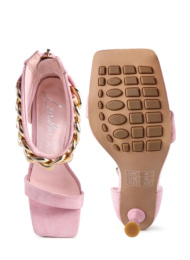 London Rag Micro Suede High Heel Sandals in Pink