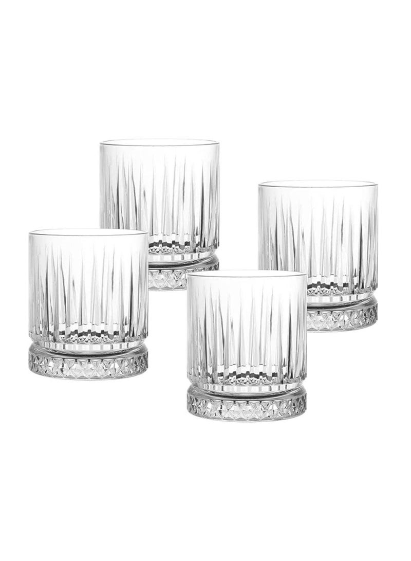 Vitacelli Glasses Set of 4, Transparent, 355 ML Multi Line Design Glass for Drinking Bourbon, Cocktails, Cognac - Old Fashioned Cocktail Tumblers - Image 1