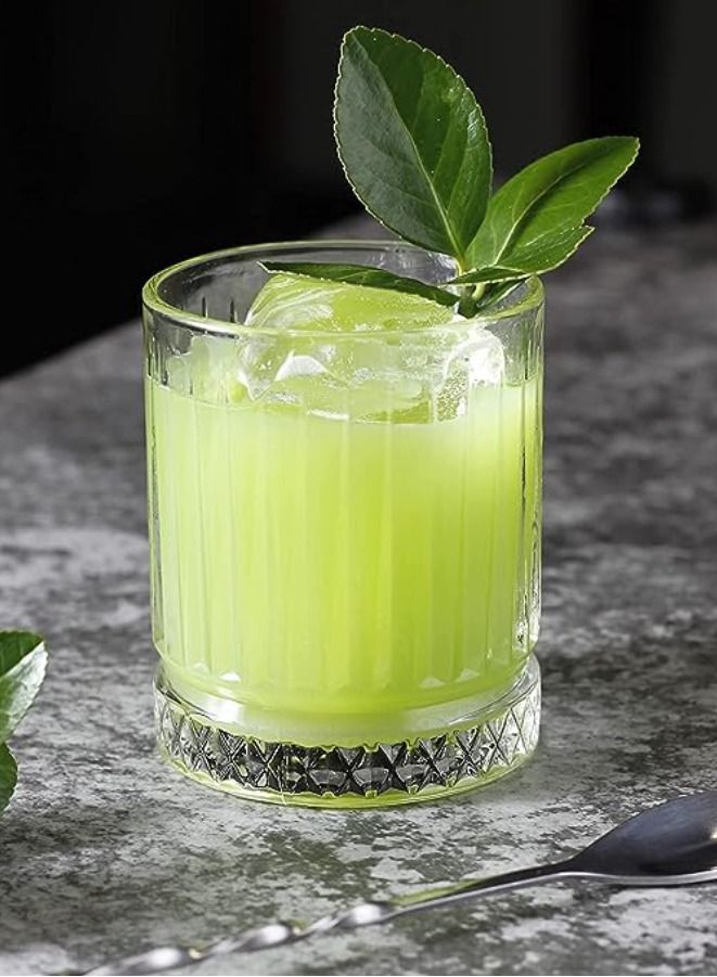 Vitacelli Glasses Set of 4, Transparent, 355 ML Multi Line Design Glass for Drinking Bourbon, Cocktails, Cognac - Old Fashioned Cocktail Tumblers - Image 3