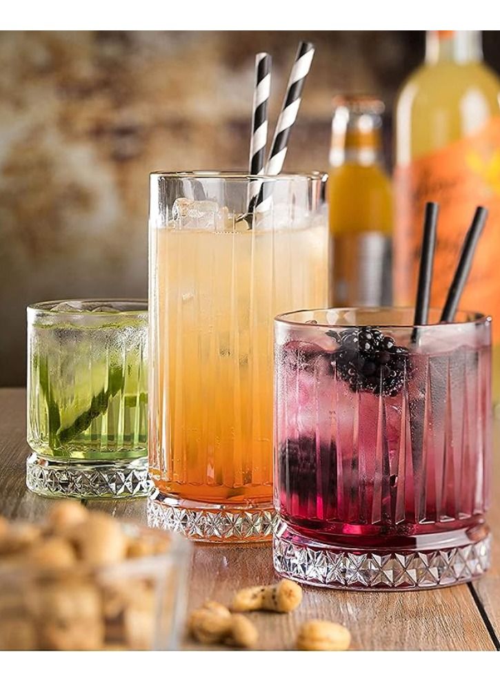 Vitacelli Glasses Set of 4, Transparent, 355 ML Multi Line Design Glass for Drinking Bourbon, Cocktails, Cognac - Old Fashioned Cocktail Tumblers - Image 5