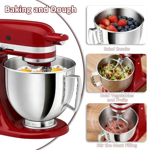 Nicdiet 5QT Stainless Steel Mixer Bowl Compatible with KitchenAid Bowls for Mixer, Artisan&Classic Series 4.5-5QT Tilt-Head Mixers, Kitchen Gadgets Mixer Bowl with Handle,Metal Bowl for Kitchen Mixing Bowl - Image 2