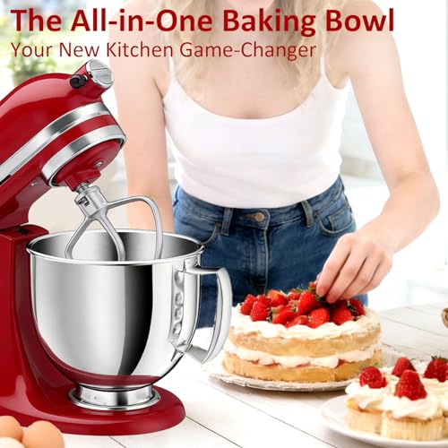 Nicdiet 5QT Stainless Steel Mixer Bowl Compatible with KitchenAid Bowls for Mixer, Artisan&Classic Series 4.5-5QT Tilt-Head Mixers, Kitchen Gadgets Mixer Bowl with Handle,Metal Bowl for Kitchen Mixing Bowl - Image 5