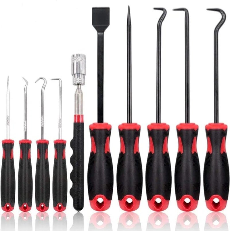 Hetkrishi 9Pcs Long Hook Set with Magnetic Telescoping Tool Kit Precision Scraper Gasket Scraping Hose Removal Puller Hook Perfect for Automotive and Electronic Tools - Image 1