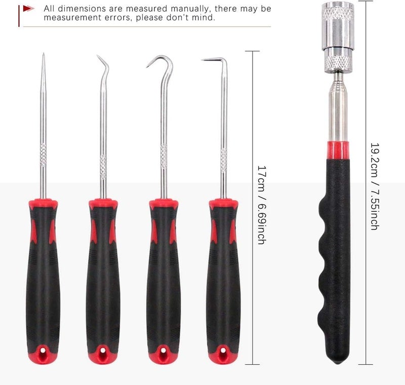 Hetkrishi 9Pcs Long Hook Set with Magnetic Telescoping Tool Kit Precision Scraper Gasket Scraping Hose Removal Puller Hook Perfect for Automotive and Electronic Tools - Image 2