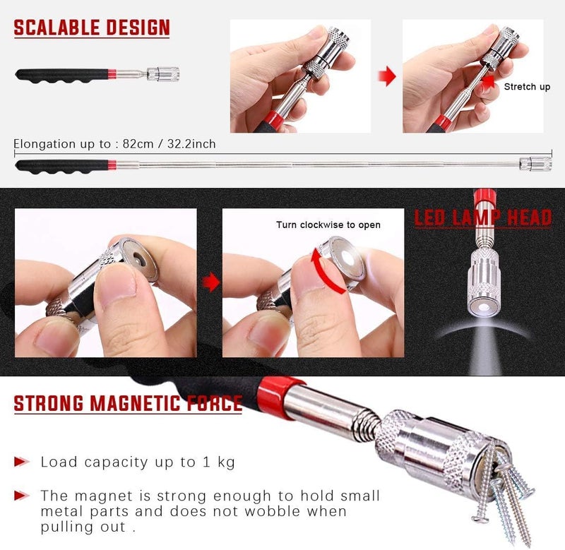 Hetkrishi 9Pcs Long Hook Set with Magnetic Telescoping Tool Kit Precision Scraper Gasket Scraping Hose Removal Puller Hook Perfect for Automotive and Electronic Tools - Image 4