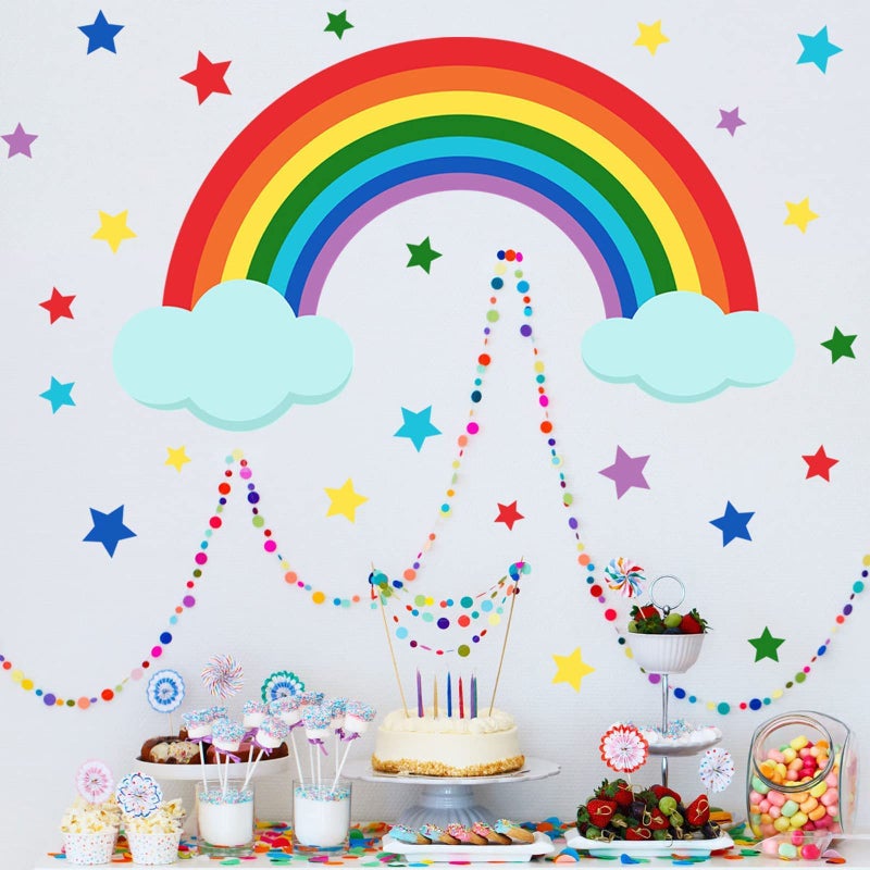 Maydahui Rainbow Cloud Wall Decal Colorful Stars Wall Vinyl Sticker (30 x 42 Inch) Removable Peel and Stick Art Mural Decor for Baby Kids Bedroom Nursery Playroom Girlâ€™s Room - Image 5