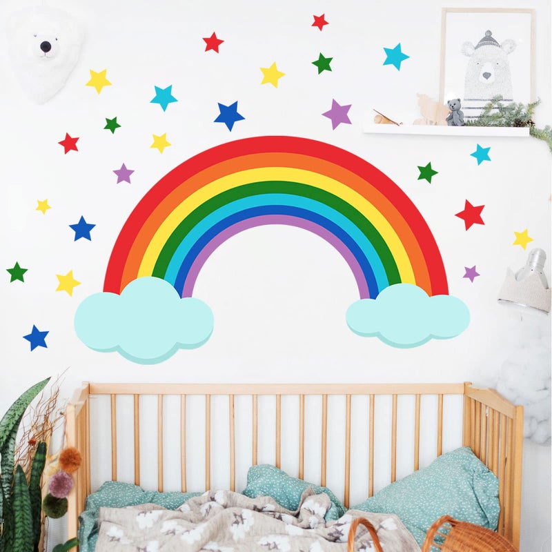 Maydahui Rainbow Cloud Wall Decal Colorful Stars Wall Vinyl Sticker (30 x 42 Inch) Removable Peel and Stick Art Mural Decor for Baby Kids Bedroom Nursery Playroom Girlâ€™s Room - Image 3