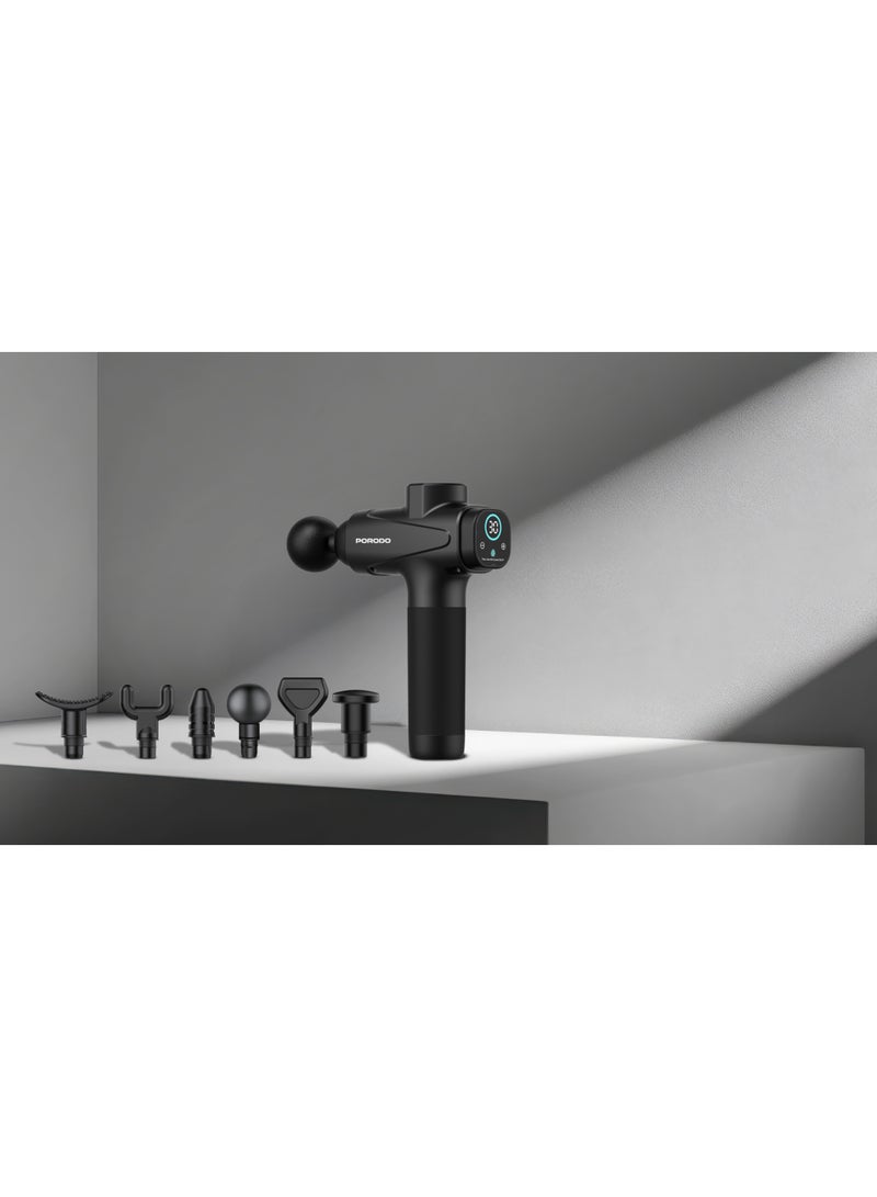 porodo Multi-head Relief Deep Massage Gun with 30 Speed 6 Heads Massager & LCD Touch Display / 1500mAh Battery Capacity / Adjustable Massage Intensity / 3H Working Time / 6mm Massage Stroke - Black - Image 4