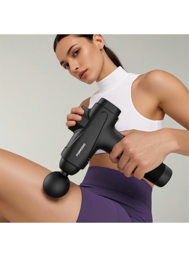 porodo Multi-head Relief Deep Massage Gun with 30 Speed 6 Heads Massager & LCD Touch Display / 1500mAh Battery Capacity / Adjustable Massage Intensity / 3H Working Time / 6mm Massage Stroke - Black - Image 3