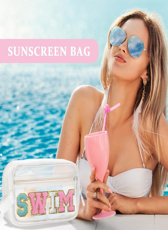 COSHAYSOO Clear SWIM Makeup Bag with Preppy Letter Patch Beach Pool Travel Essential Gifts for Women Swimmer Swimming Team Teenager Girls Cute Toiletry Zipper Pouch Cosmetic Purse Organizer - Image 5