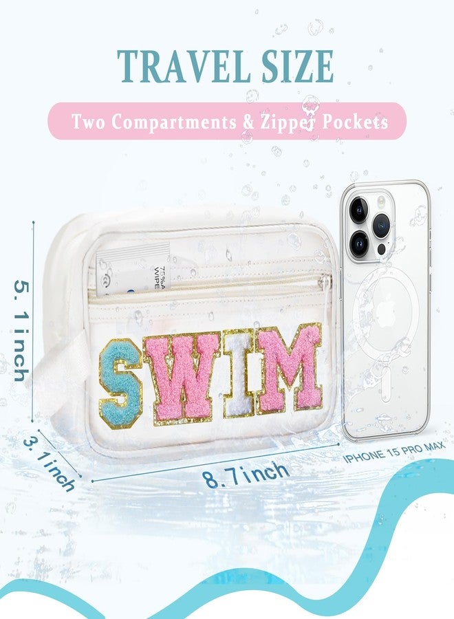 COSHAYSOO Clear SWIM Makeup Bag with Preppy Letter Patch Beach Pool Travel Essential Gifts for Women Swimmer Swimming Team Teenager Girls Cute Toiletry Zipper Pouch Cosmetic Purse Organizer - Image 2