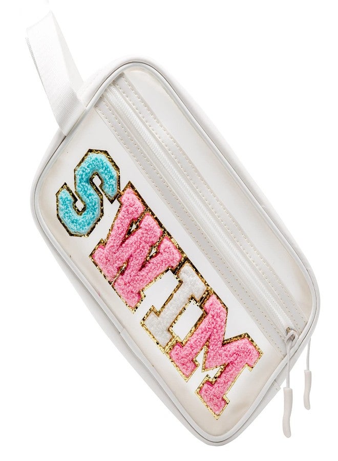 COSHAYSOO Clear SWIM Makeup Bag with Preppy Letter Patch Beach Pool Travel Essential Gifts for Women Swimmer Swimming Team Teenager Girls Cute Toiletry Zipper Pouch Cosmetic Purse Organizer - Image 1