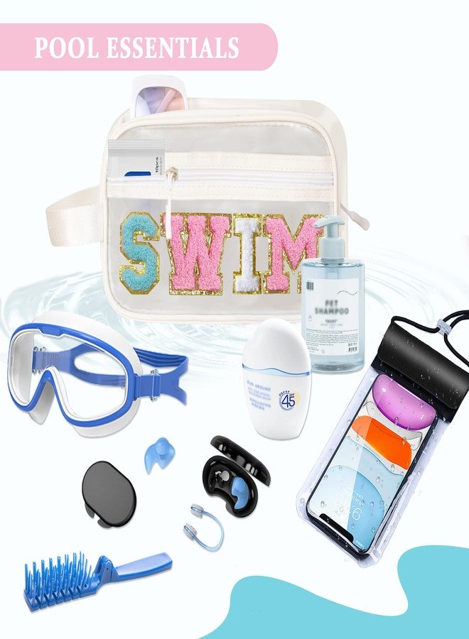 COSHAYSOO Clear SWIM Makeup Bag with Preppy Letter Patch Beach Pool Travel Essential Gifts for Women Swimmer Swimming Team Teenager Girls Cute Toiletry Zipper Pouch Cosmetic Purse Organizer - Image 4