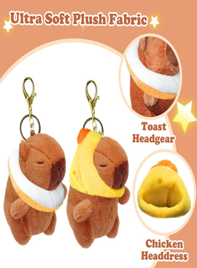 WUEURU 2 Pcs Capybara Plush Keychain,Cute Small Capybara Mini Stuffed,Animal 4'' Cute Capybara Plush Toy Doll Key Chain for Back to School Gifts Exchange Birthday Party Valentine's Day Gifts - Image 2