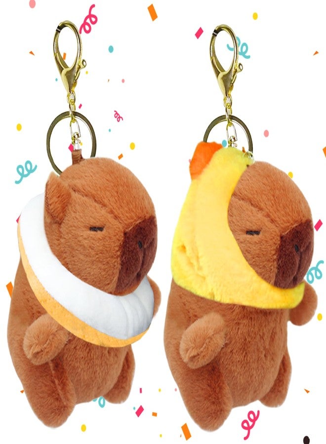 WUEURU 2 Pcs Capybara Plush Keychain,Cute Small Capybara Mini Stuffed,Animal 4'' Cute Capybara Plush Toy Doll Key Chain for Back to School Gifts Exchange Birthday Party Valentine's Day Gifts - Image 1