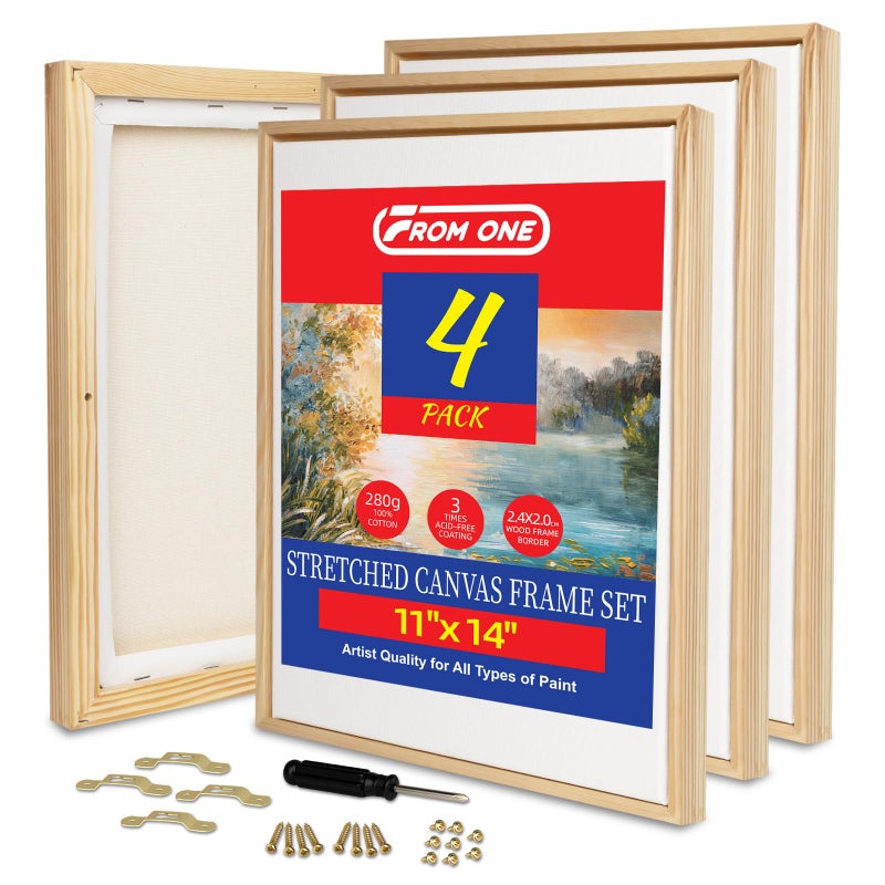FROM ONE 4 Pack 11 x 14 inch Floater Frame Canvas â€“Gallery Wrapped Canvas Set, 100% Cotton & Cottonseed Husk, Triple Primed, No Bleed, Warp Resistant for Oil and Acrylic â€“ Ready to Hang, No Drill Needed - Image 1