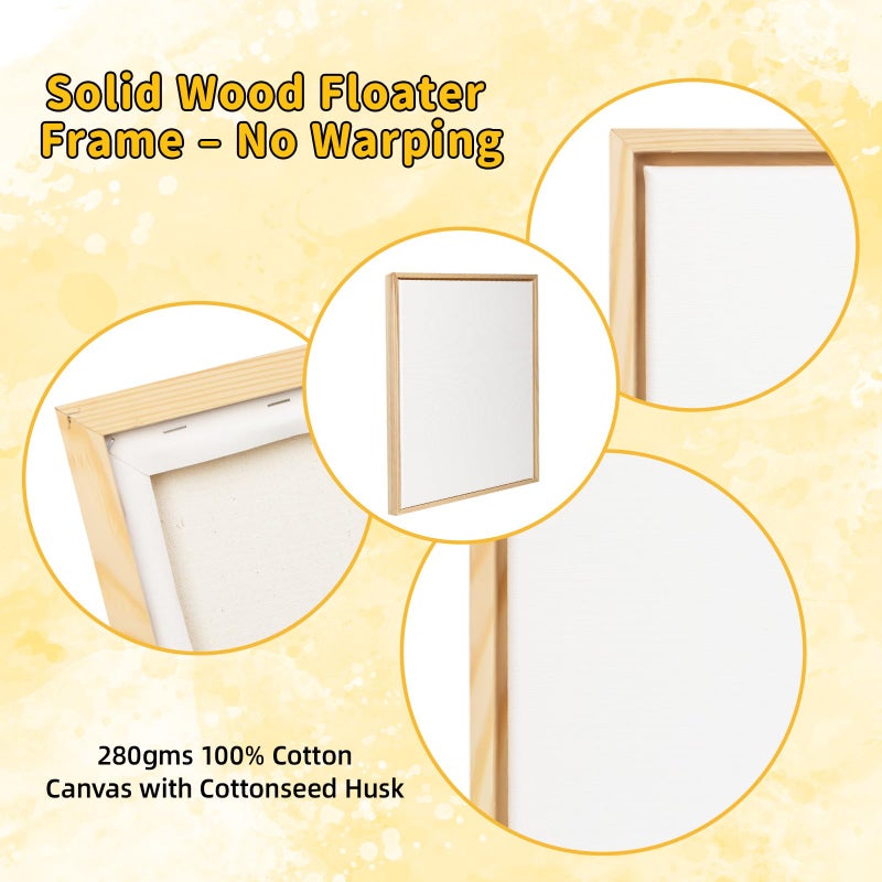 FROM ONE 4 Pack 11 x 14 inch Floater Frame Canvas â€“Gallery Wrapped Canvas Set, 100% Cotton & Cottonseed Husk, Triple Primed, No Bleed, Warp Resistant for Oil and Acrylic â€“ Ready to Hang, No Drill Needed - Image 3
