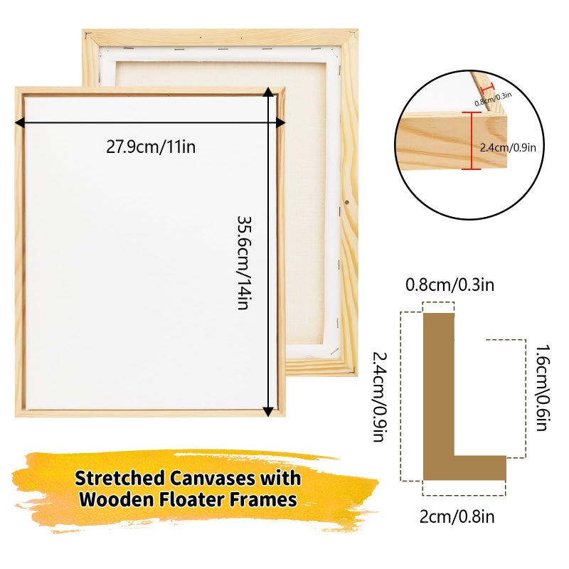 FROM ONE 4 Pack 11 x 14 inch Floater Frame Canvas â€“Gallery Wrapped Canvas Set, 100% Cotton & Cottonseed Husk, Triple Primed, No Bleed, Warp Resistant for Oil and Acrylic â€“ Ready to Hang, No Drill Needed - Image 2
