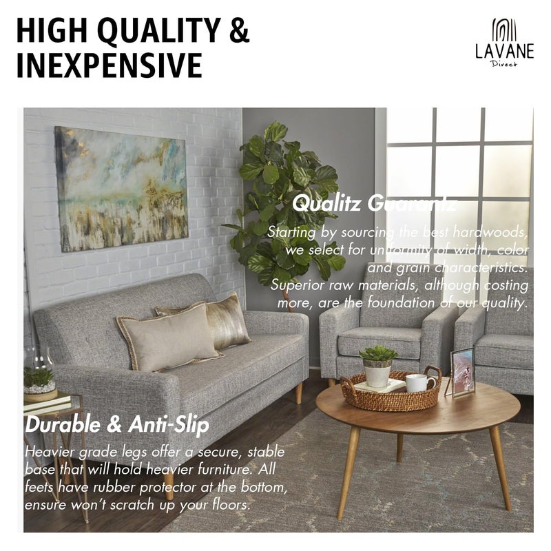 La Vane 12 inch / 30cm Solid Wood Furniture Legs - Tapered Replacement Feet with 5/16 inch Thread & Mounting Plates - Set of 4 for Sofa, Couch, Cabinet, Ottoman - Image 4