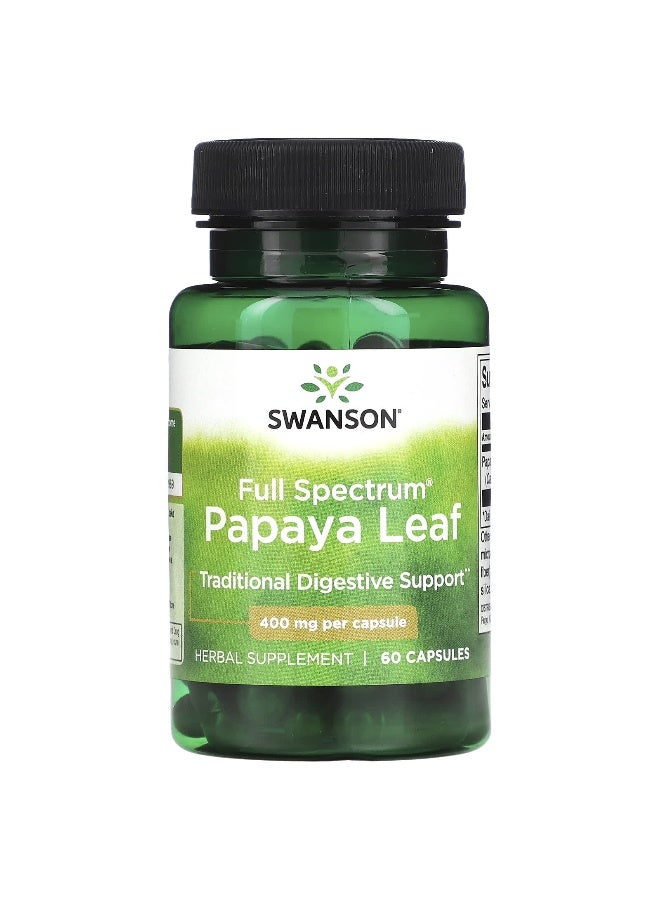 SWANSON سوانسون، ورق البابايا الكامل الطيف، 400 ملغ، 60 كبسولة - Image 1