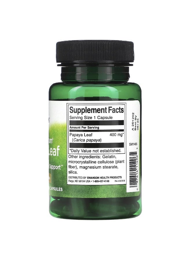 SWANSON سوانسون، ورق البابايا الكامل الطيف، 400 ملغ، 60 كبسولة - Image 2