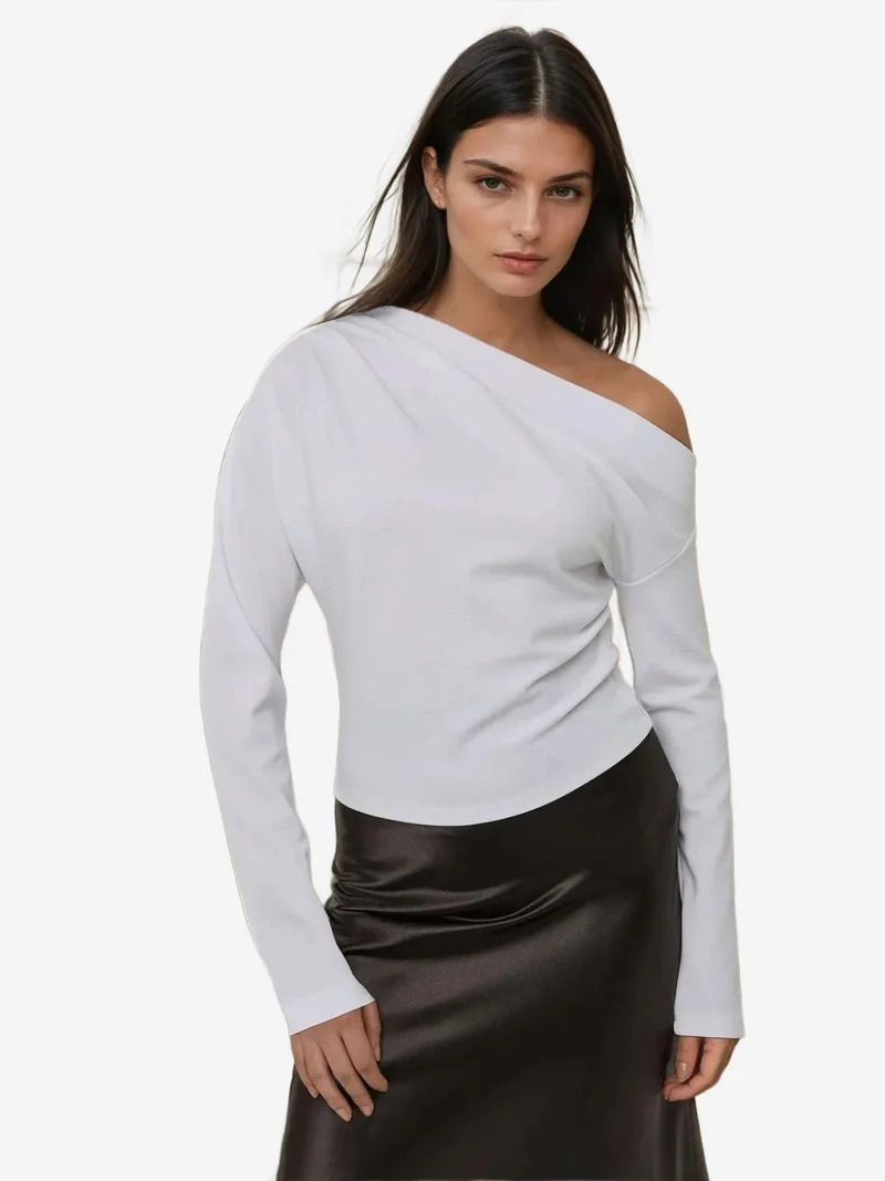 HICCUP Asymmetrical Neck Draped Blouse