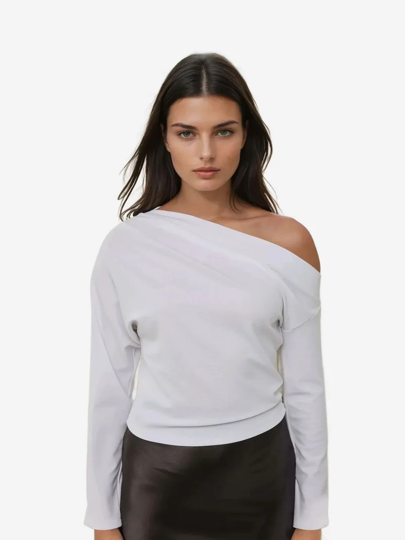 Asymmetrical Neck Draped Blouse