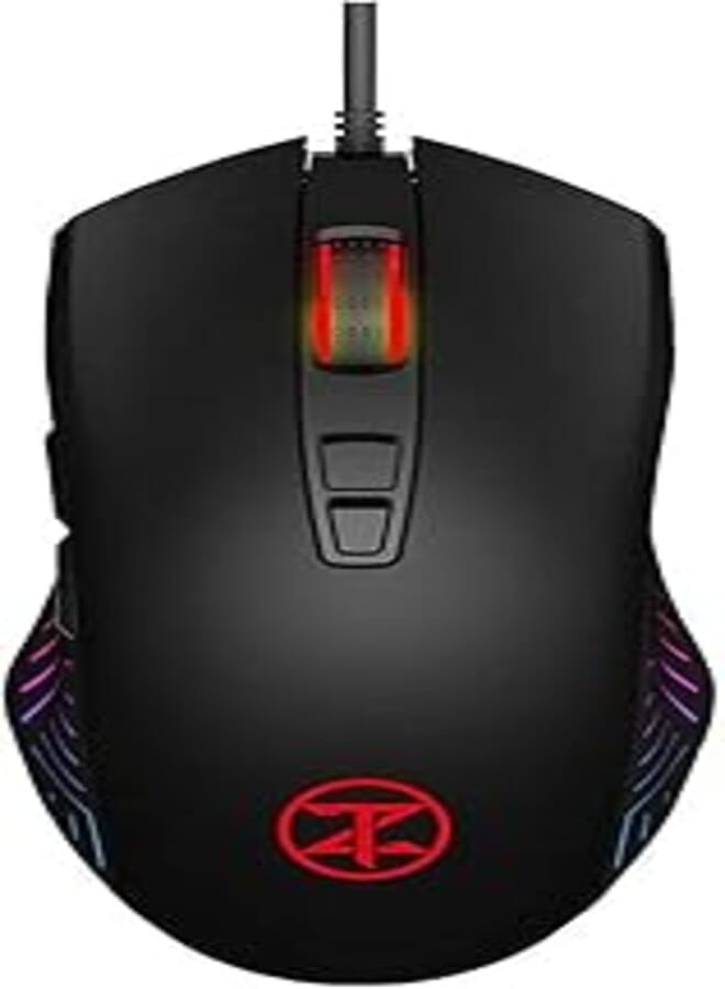 ماوس الألعاب تكنو زون V-70-Fps مع 16.8 مليون لون RGB، ماوس ألعاب بصري مع برنامج - أسود