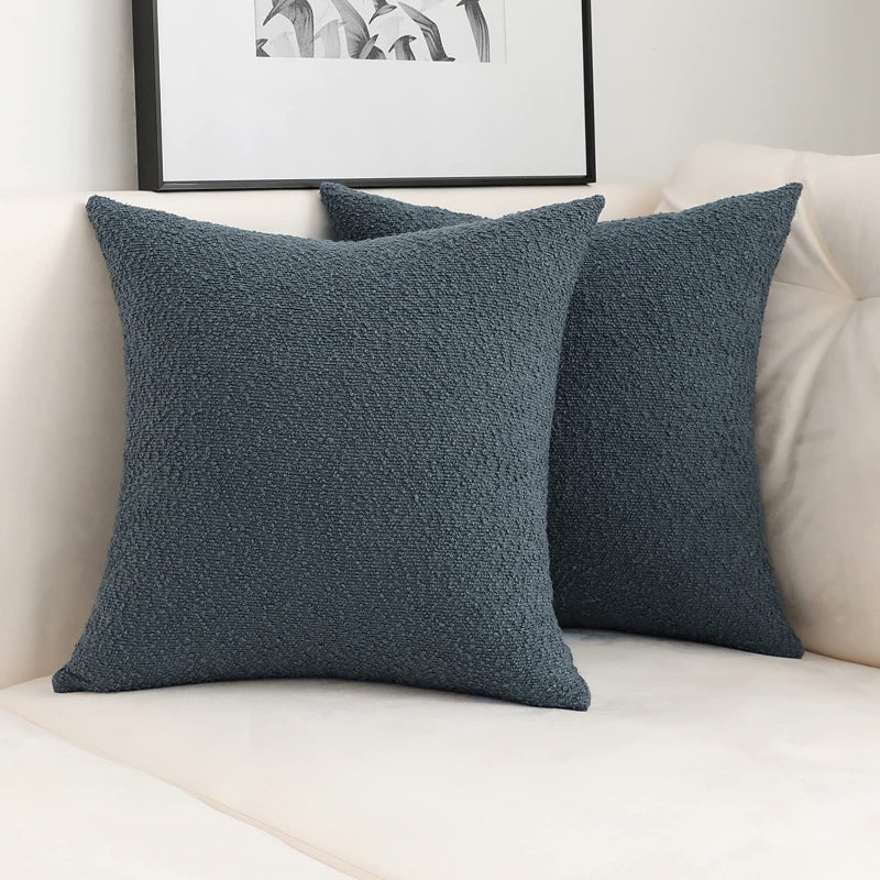 Jeneoo Grey Blue Decorative Square Thick Accent Throw Pillow Covers Fine Textured Boucle Couch Cushion Case for Home Livingroom Sofa Decor Set of 2 18 x 18 Inch