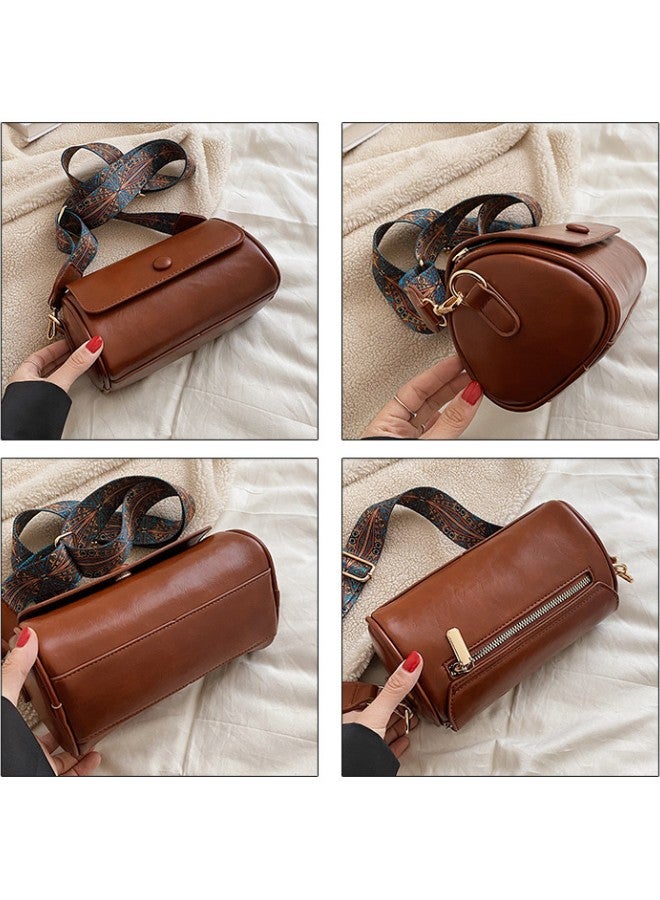 WAOKN Women's Retro Versatile Shoulder Bag, Ladies Solid Color Simple Armpit Bag Sling Bag Side Bag, Solid Color PU Leather Cylinder Bag Tote Bag Handbag Gift Bag - Image 5